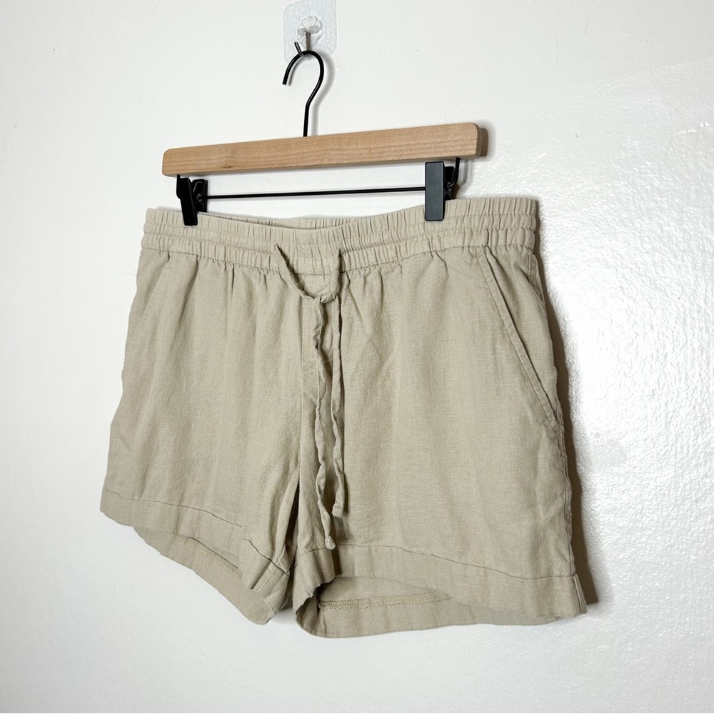 Old Navy Womens Casual Mid Rise Pull On Linen Blend Shorts Neutral Tan Large L - Picture 3 of 8